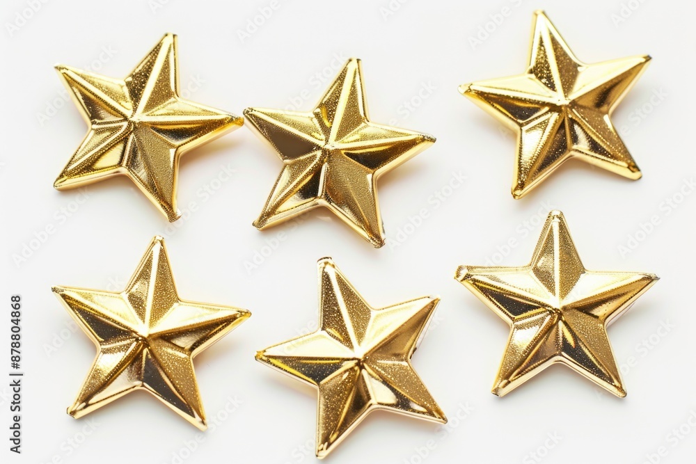 A simple illustration of five gold stars arranged on a white background A simple illustration of five gold stars arranged on a white background