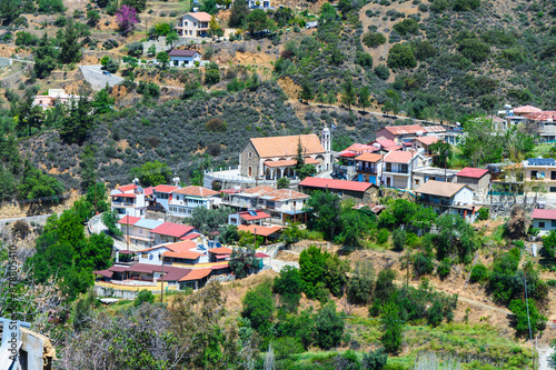 Aerial view of Kakopetria, famous picturesque village in Troodos Mountains. Cyprus. photo