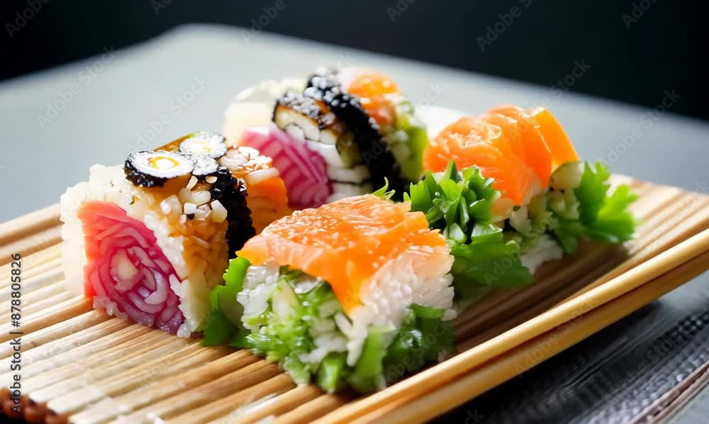 Japanese food - Sushi Roll with Salmon, Eel and Cheese Japanese food - Sushi Roll with Salmon, Eel and Cheese