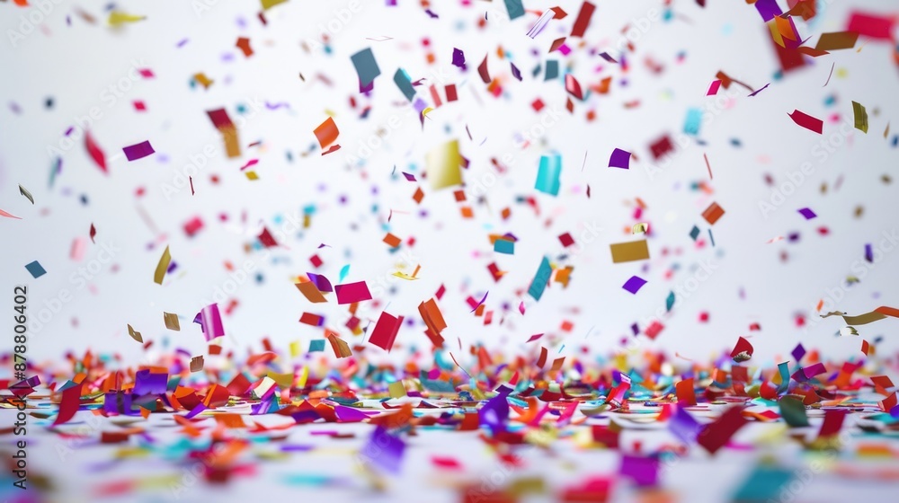 Fototapeta premium Colorful confetti falls from above, ideal for celebrations and parties