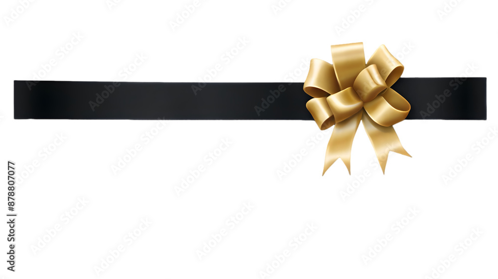 Black ribbon and gold bow isolated against transparent background. png Black ribbon and gold bow isolated against transparent background. png
