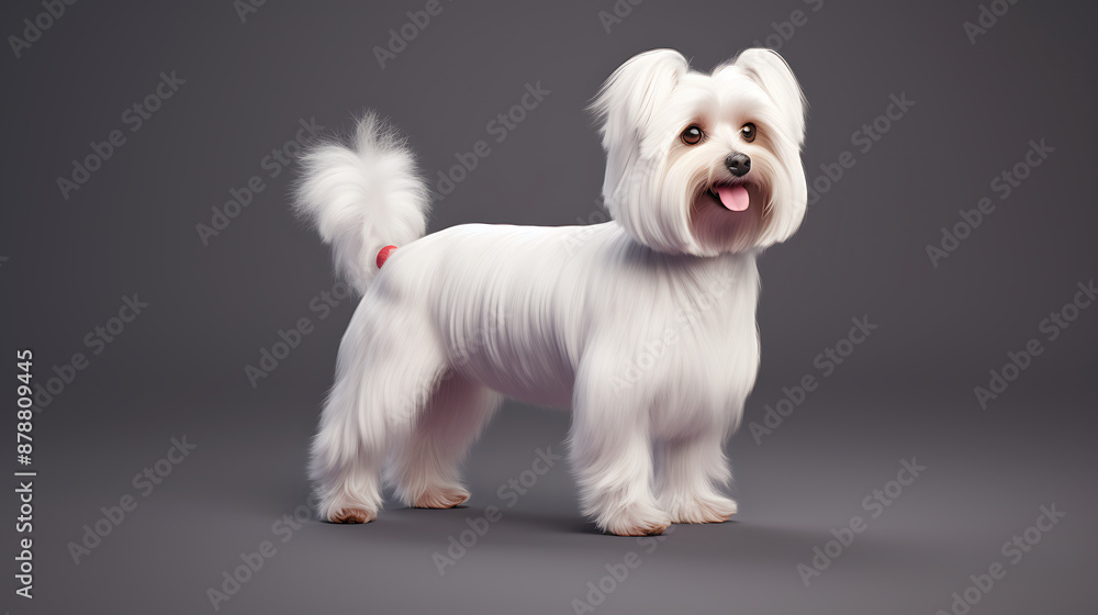 White fluffy dog with pink tongue on grey background, perfect for pet, animal, and love concepts.
White fluffy dog with pink tongue on grey background, perfect for pet, animal, and love concepts.