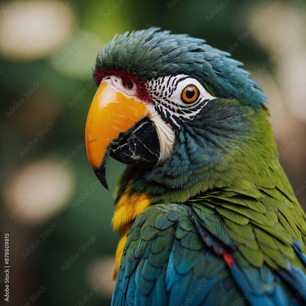 Obraz premium Harlequin macaw with striking red, blue, and yellow feathers