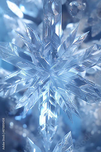 A delicate snowflake with intricate details,  blue, white, and silver,  a winter wonderland,  evoking a sense of peace and tranquility. 
