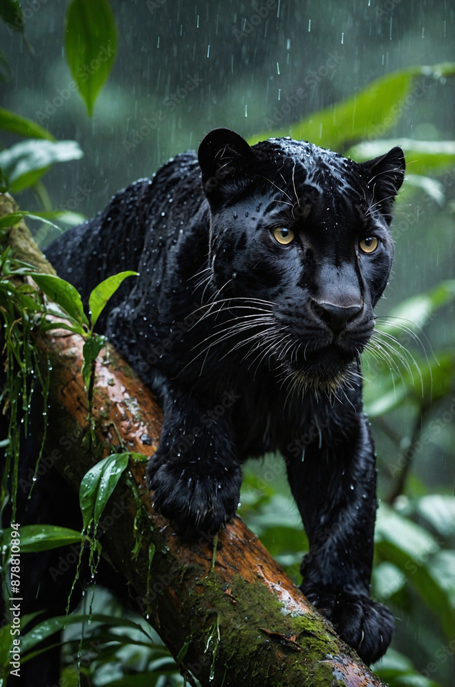 black panther resting together on a branch in the jungle black panther resting together on a branch in the jungle