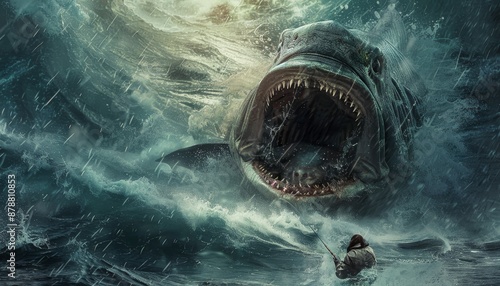 Jonah Being Swallowed by a Great Fish in a Stormy Sea