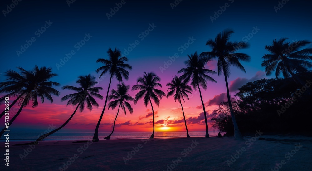 Palm Trees Bold Sunset created with Generative AI Technology, ai, generative Palm Trees Bold Sunset created with Generative AI Technology, ai, generative
