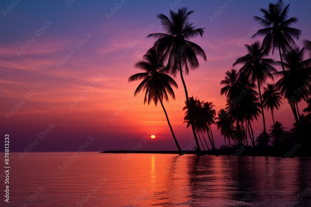 Obraz premium Tranquil Sunset Silhouette Minimalist Landscape in Light Magenta and Bronze.jpeg