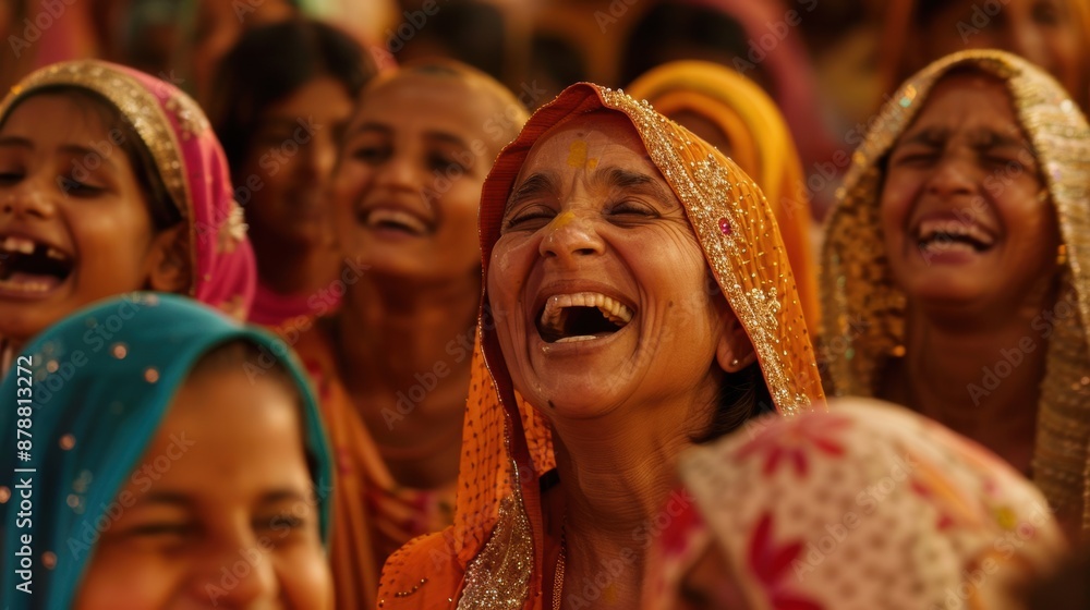 Indian women laughing during a festive celebration Indian women laughing during a festive celebration