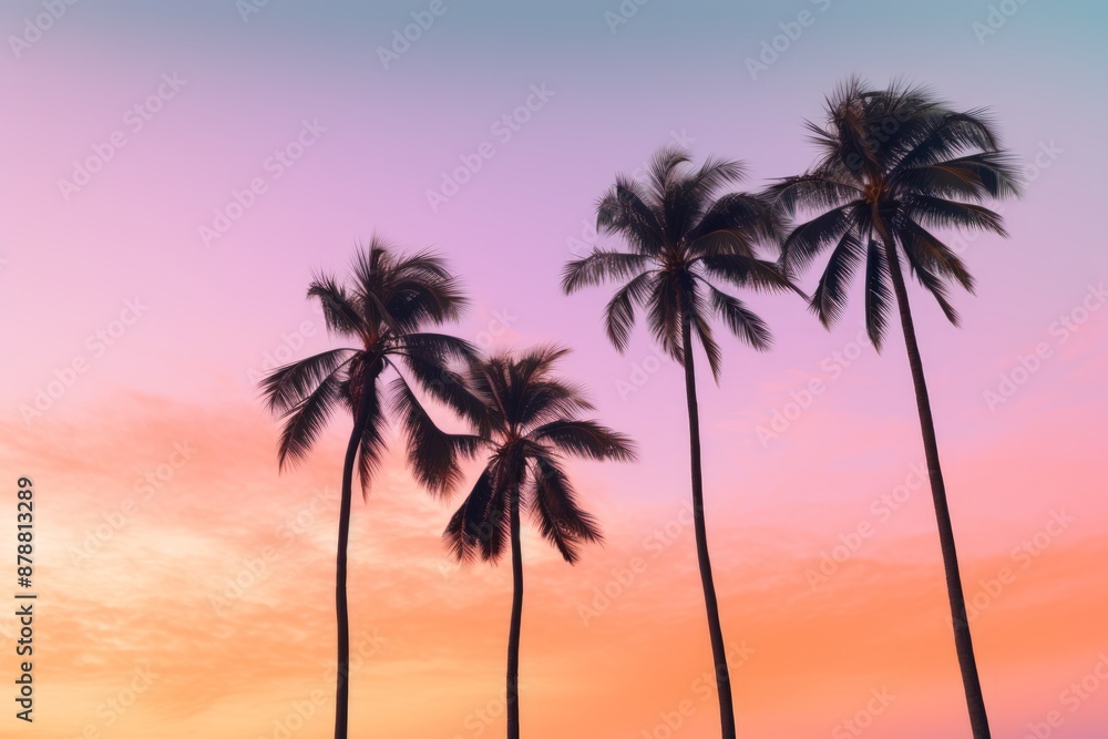 Obraz premium Tropical Contrast Silhouetted Palm Trees on Vibrant Pastel Canvas.jpeg