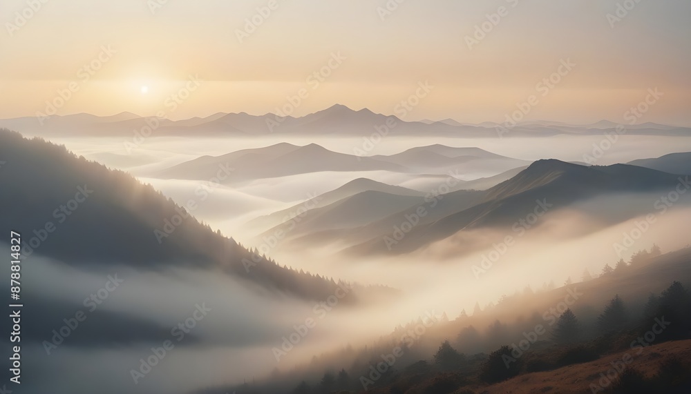 mountain layers and sunrise view in cold and foggy weather. mountain layers and sunrise view in cold and foggy weather.