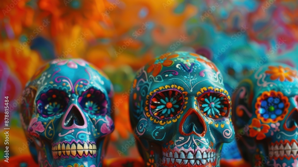 Fototapeta premium Colorful decorated skulls for day of the dead celebration