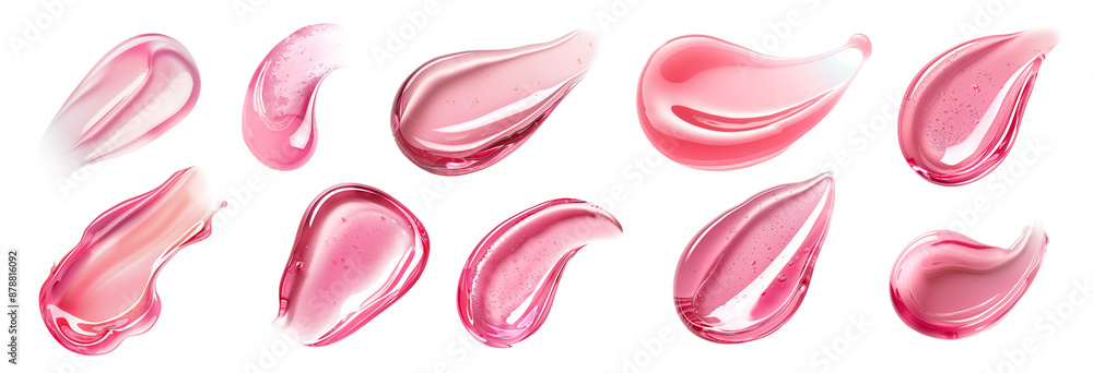 Pink cosmetic smears and swatches textures of serum, cream, fluid, lipstick, and gel. Isolated on transparent png background Pink cosmetic smears and swatches textures of serum, cream, fluid, lipstick, and gel. Isolated on transparent png background