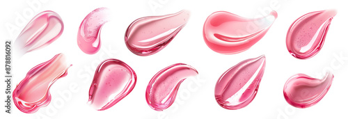 Pink cosmetic smears and swatches textures of serum, cream, fluid, lipstick, and gel. Isolated on transparent png background
