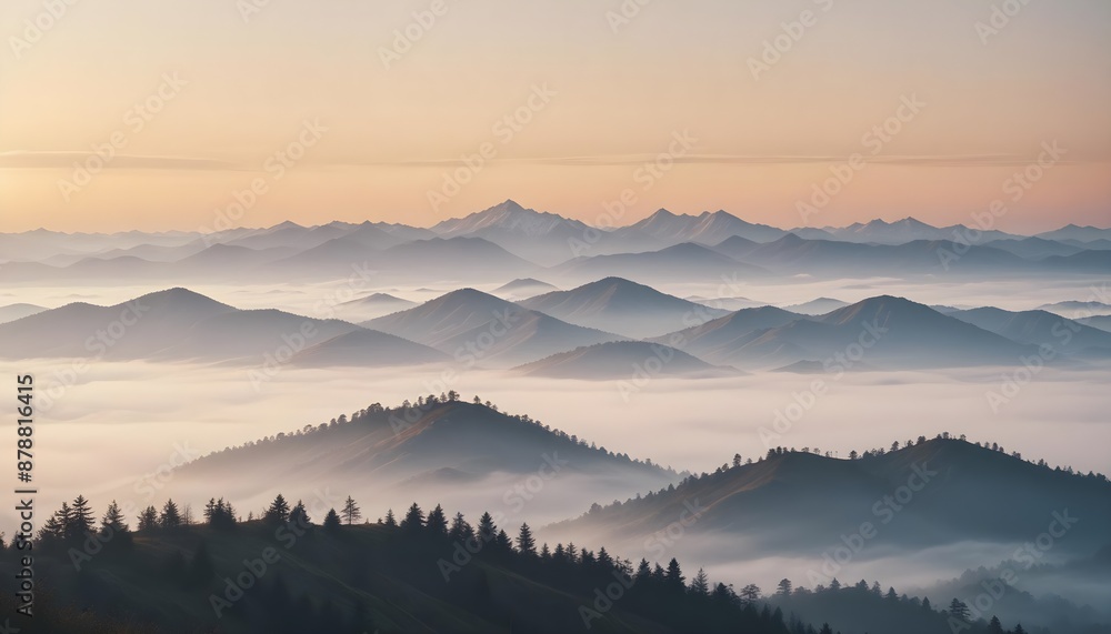 mountain layers and sunrise view in cold and foggy weather. mountain layers and sunrise view in cold and foggy weather.