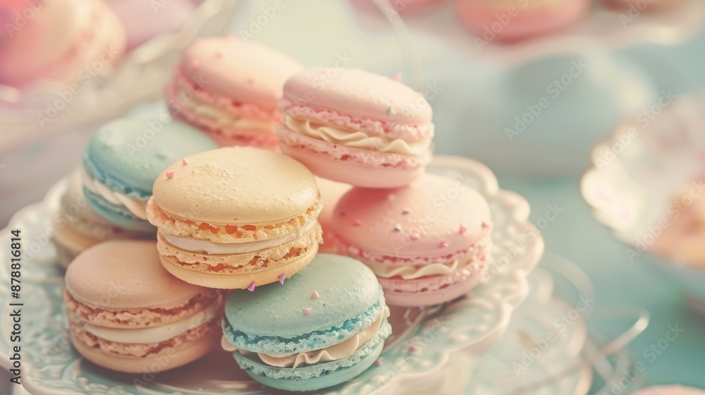Colorful macarons on a white serving plate Colorful macarons on a white serving plate