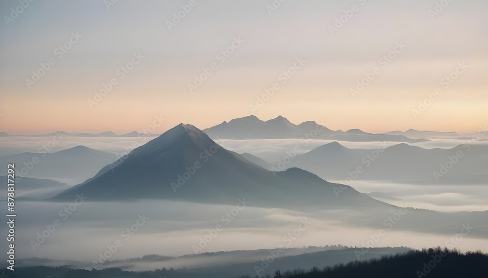 mountain layers and sunrise view in cold and foggy weather. mountain layers and sunrise view in cold and foggy weather.