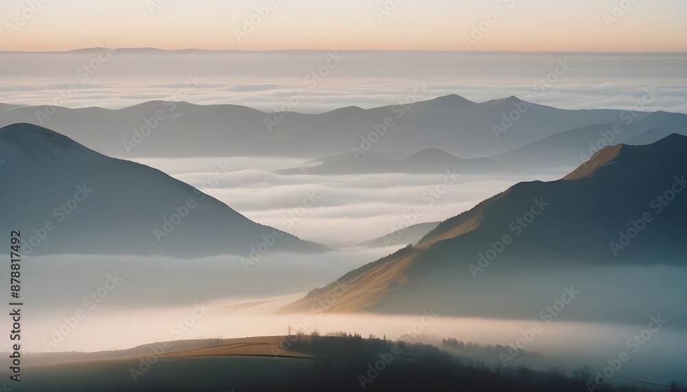 mountain layers and sunrise view in cold and foggy weather. mountain layers and sunrise view in cold and foggy weather.