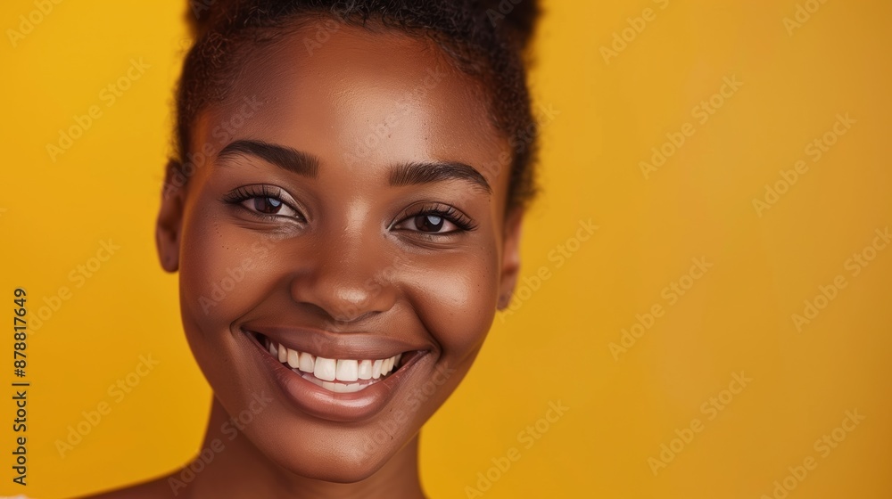 Portrait of a happy smiling woman against a bright yellow background Portrait of a happy smiling woman against a bright yellow background
