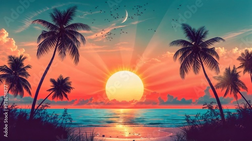 Tropical Sunset Over Ocean