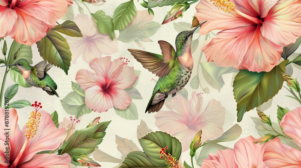 Hummingbird and flowers in a seamless botanical floral pattern Hummingbird and flowers in a seamless botanical floral pattern