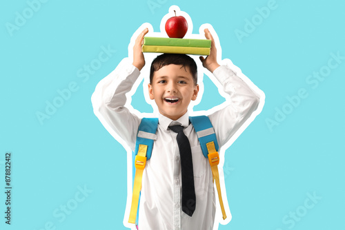 Little schoolboy with apple...