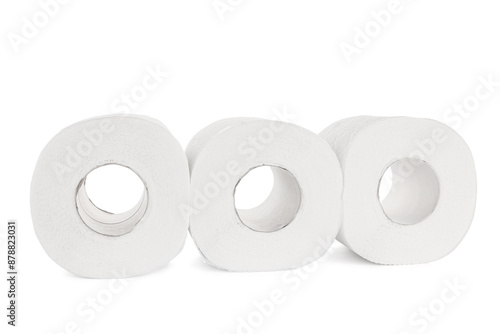 Rolls of toilet paper on white background