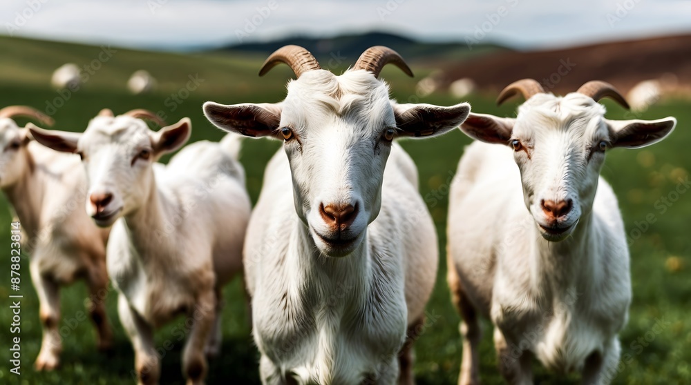 Concept photo of close-up a goat portrait with goats Concept photo of close-up a goat portrait with goats