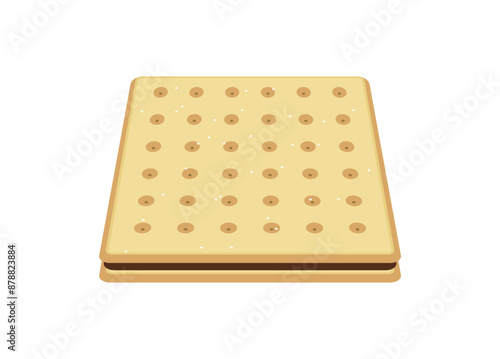 Biscuit crackers sandwich with chocolate cream. Simple flat illustration in perspective view.