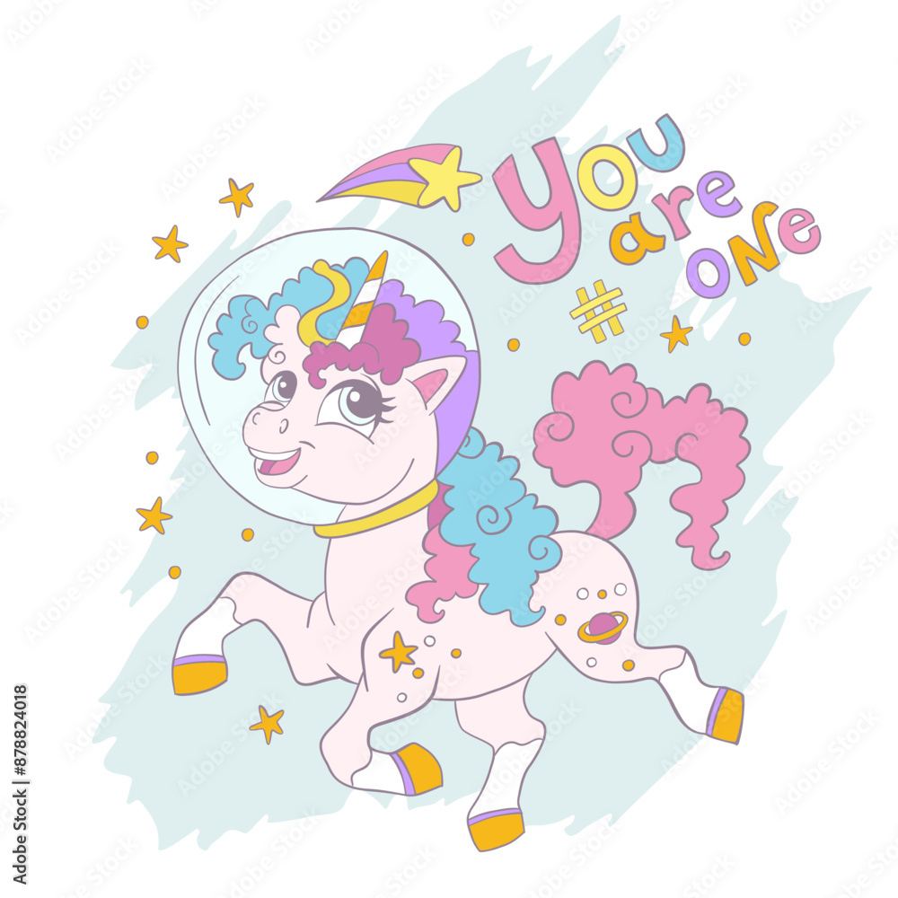 Cute unicorn cosmonaut card vector illustration Cute unicorn cosmonaut card vector illustration