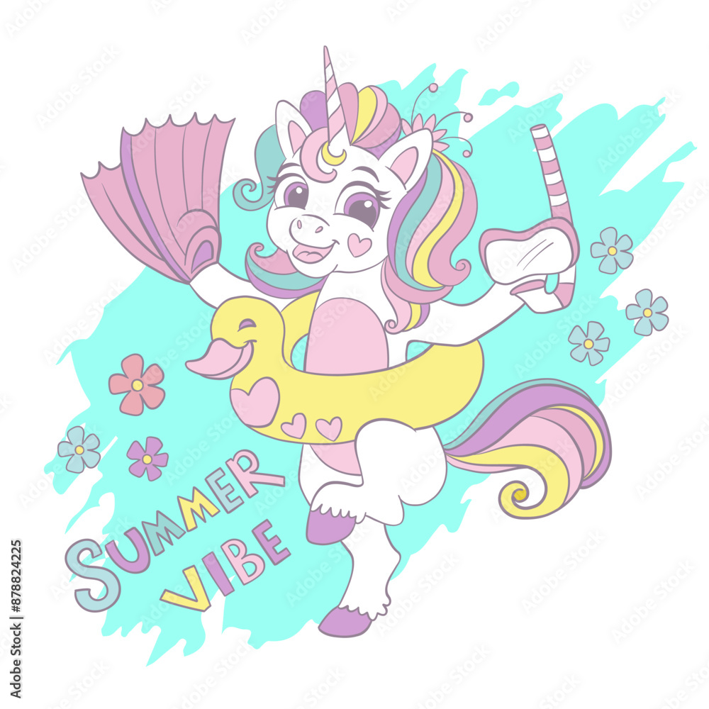 Cute unicorn with stars square card vector illustration Cute unicorn with stars square card vector illustration