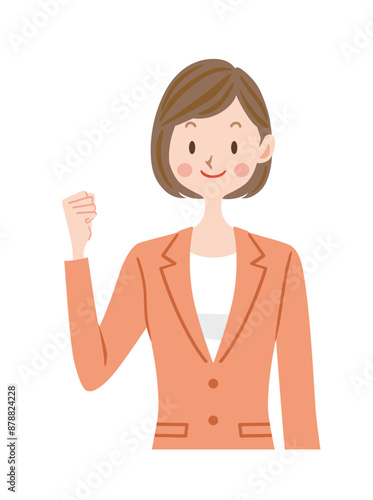 応援するスーツの女性のイラスト　ビジネスウーマン　受付　会社員　販売員