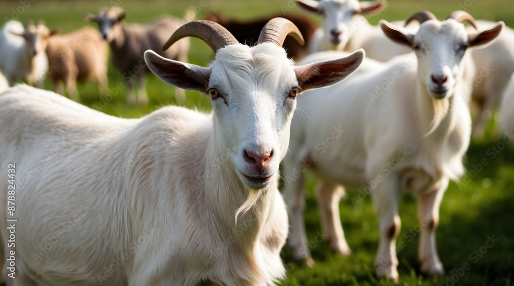 Concept photo of close-up a goat portrait with goats Concept photo of close-up a goat portrait with goats
