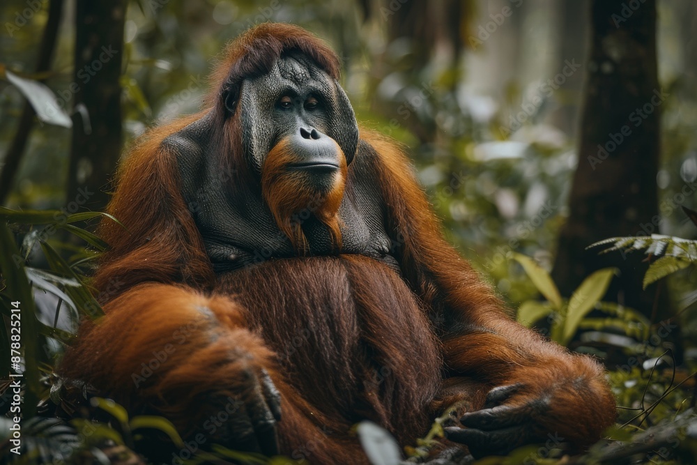 Naklejka premium Full body view of Bornean Orangutan in natural habitat, full body shot, full body View