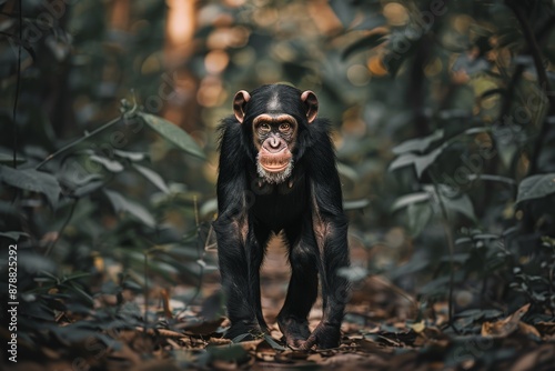 Full body view of Common Chimpanzee in natural habitat, full body shot, full body View photo