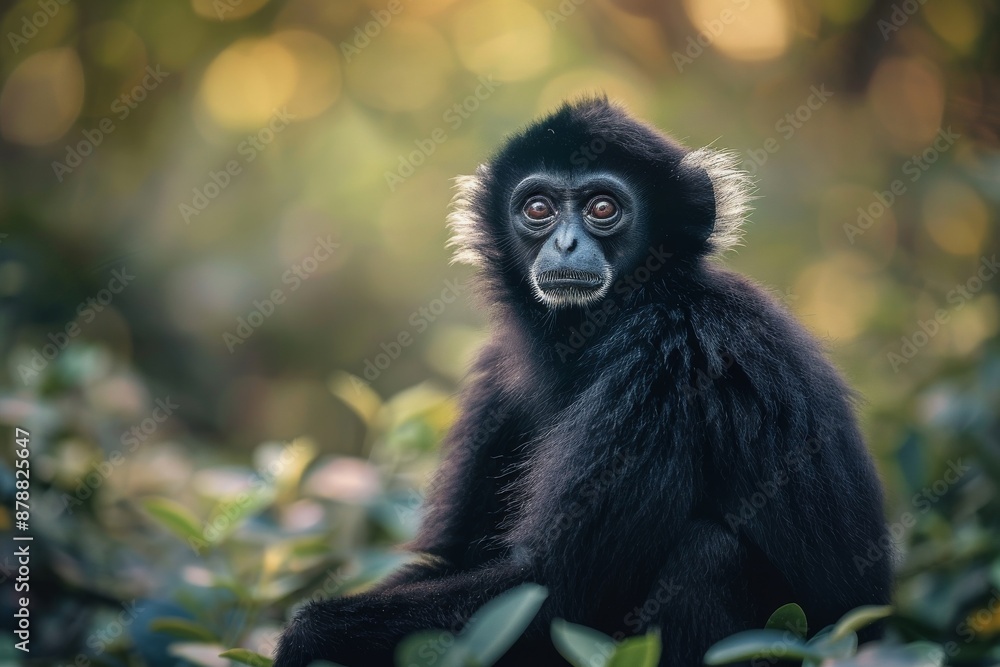 Full body view of Müller's Bornean Gibbon in natural habitat, full body shot, full body View Full body view of Müller's Bornean Gibbon in natural habitat, full body shot, full body View