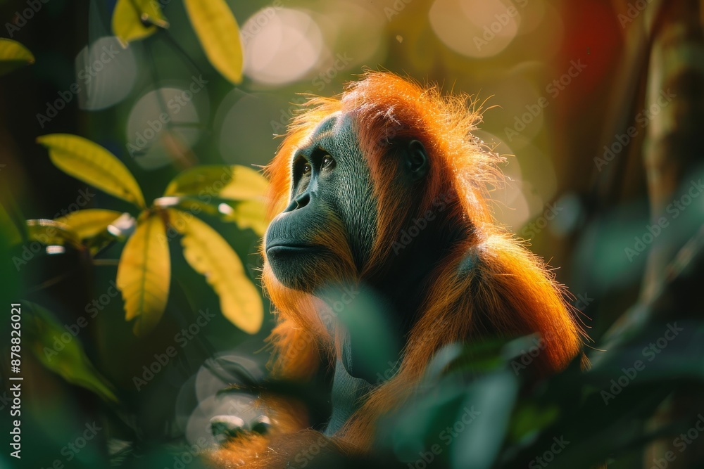 Obraz premium Full body view of Tapanuli Orangutan in natural habitat, full body shot, full body View