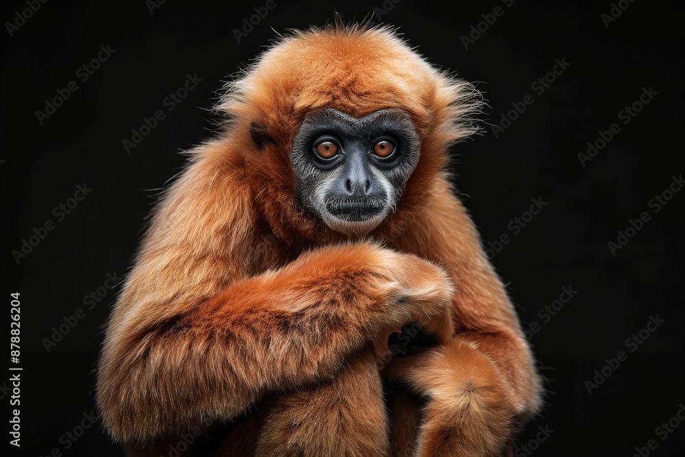 Obraz premium Mystic portrait of Agile Gibbon, full body view, isolated on black background