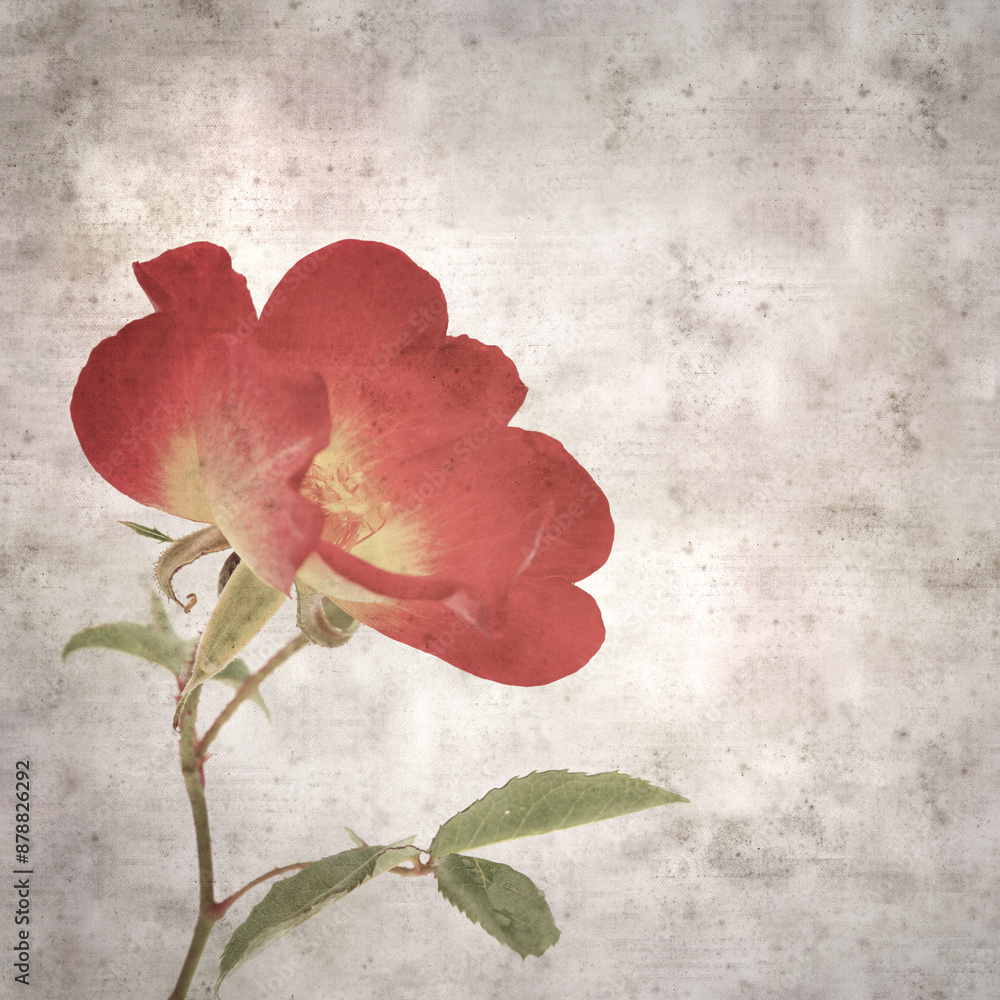 Rusty Paper Roses Backround square stylish old textured paper background with single red and yellow ...