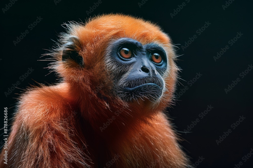 Fototapeta premium Mystic portrait of Kloss's Gibbon, full body view, isolated on black background