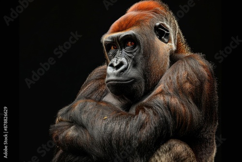 Mystic portrait of Eastern Lowland Gorilla, full body view, isolated on black background