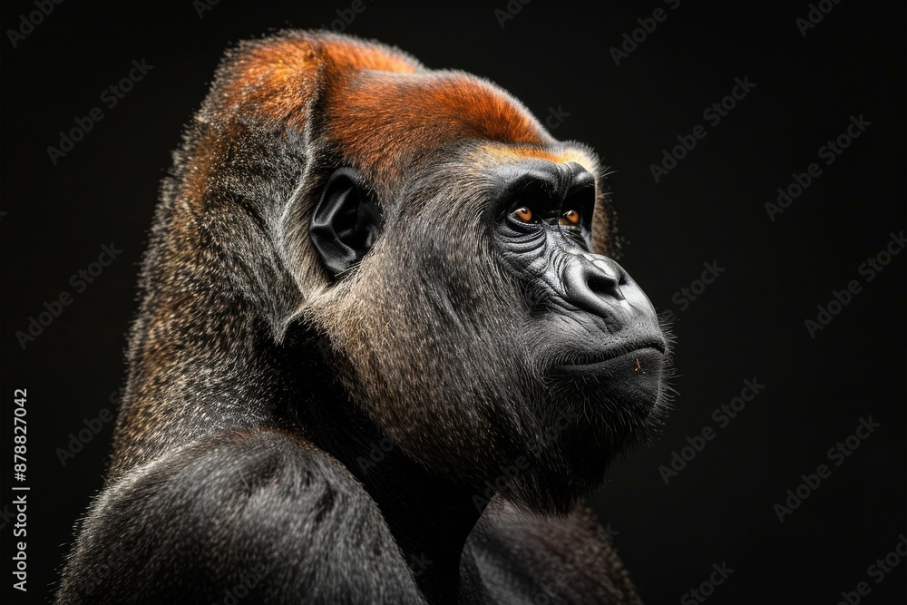Fototapeta premium Mystic portrait of Mountain Gorilla, full body view, isolated on black background