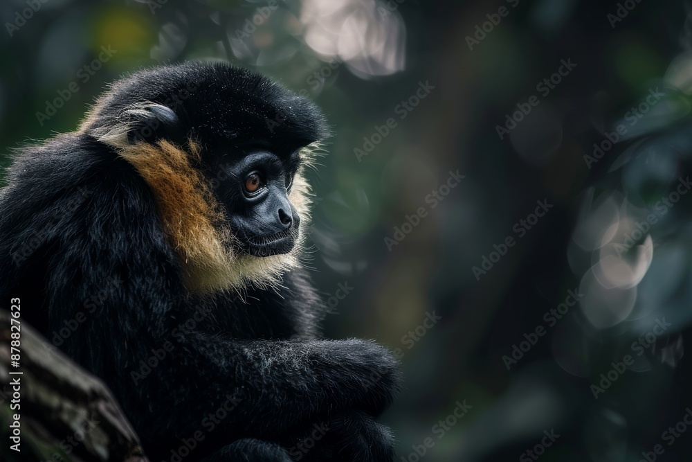 Obraz premium Northern White-cheeked Gibbon, Macro,Left side view