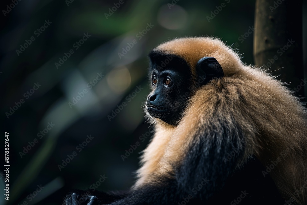 Obraz premium Pileated Gibbon, Macro,Left side view