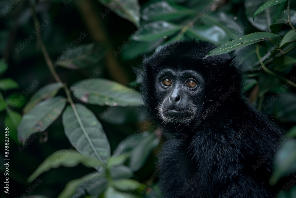 Obraz premium Northern White-cheeked Gibbon, Macro,Left side view