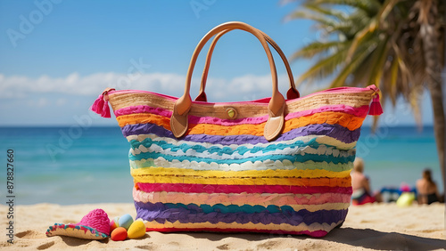 Wallpaper Mural Colorful beach bag on sandy shore Torontodigital.ca