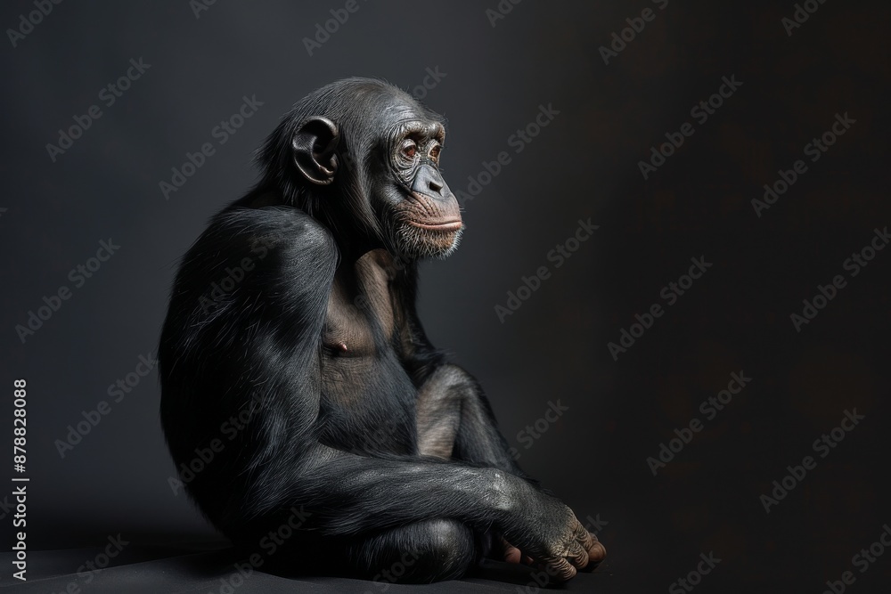 Naklejka premium the beside view Bonobo, left side view, isolated on black background