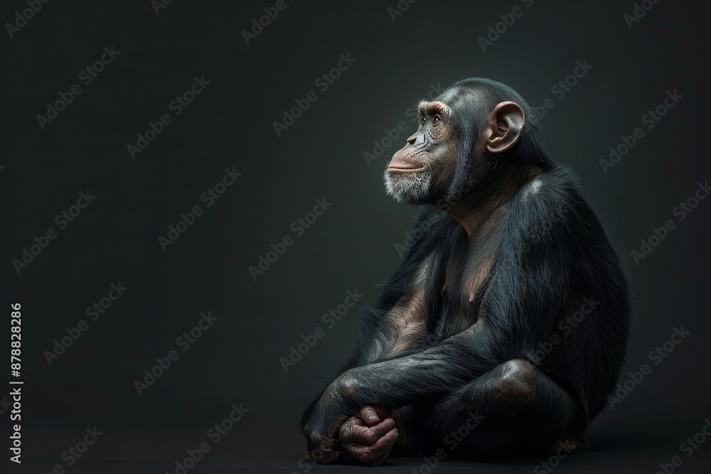 Fototapeta premium the beside view Common Chimpanzee, left side view, isolated on black background