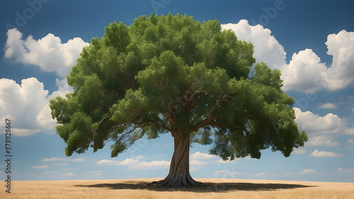 Majestic oak tree in a serene field