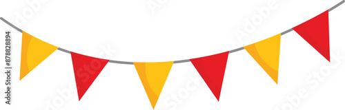 Red and yellow flags hanging on a string celebrating a party